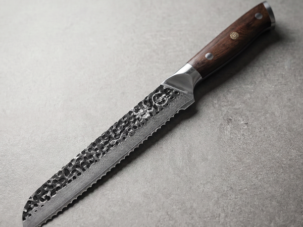 Damascus Dynasty 8-inch serrated bread knife with black walnut handle
