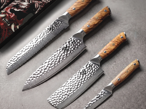 Silver Dynasty Emperor knife set beside its premium Cooking Guild gift box