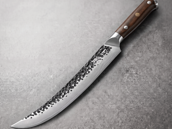 Scimitar knife: the Damascus Dynasty 10-inch scimitar, 67-layer black forged Damascus with a curved upswept blade