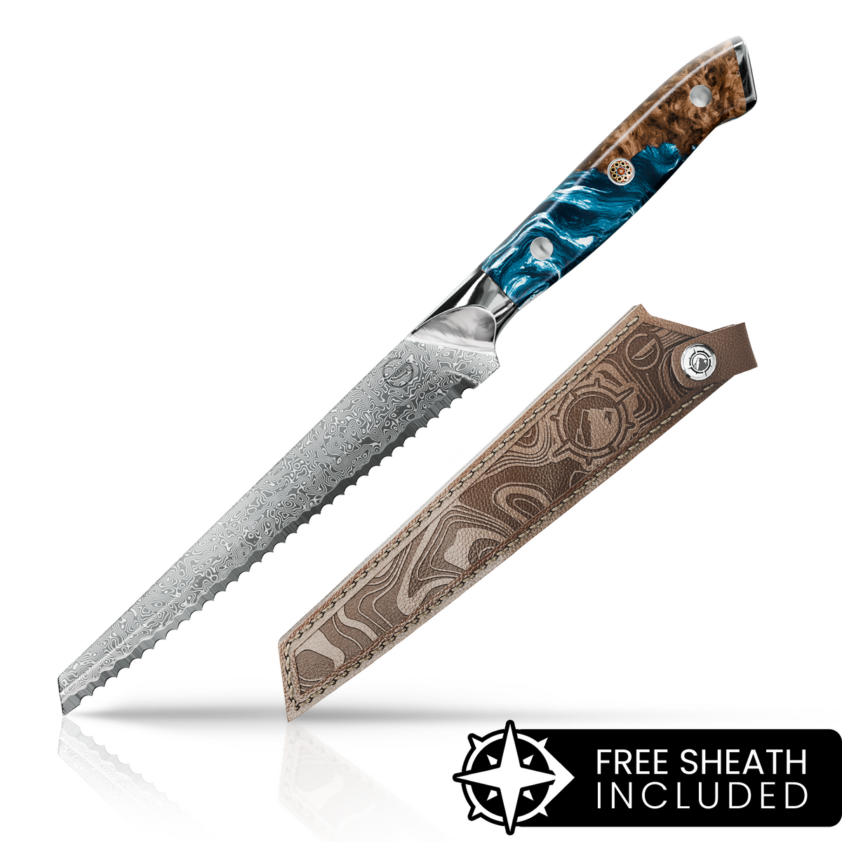 Nomad Damascus 10" Serrated Slicer