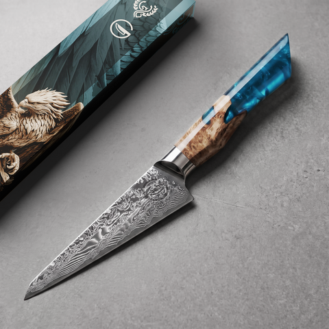 Feather Forge Sapphire 6-inch utility knife with its gift box
