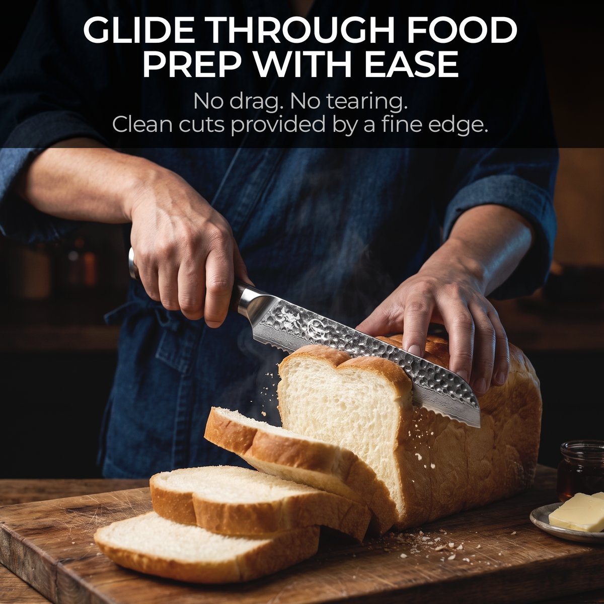 8-inch Damascus Dynasty bread knife serrated edge shearing crusty sourdough