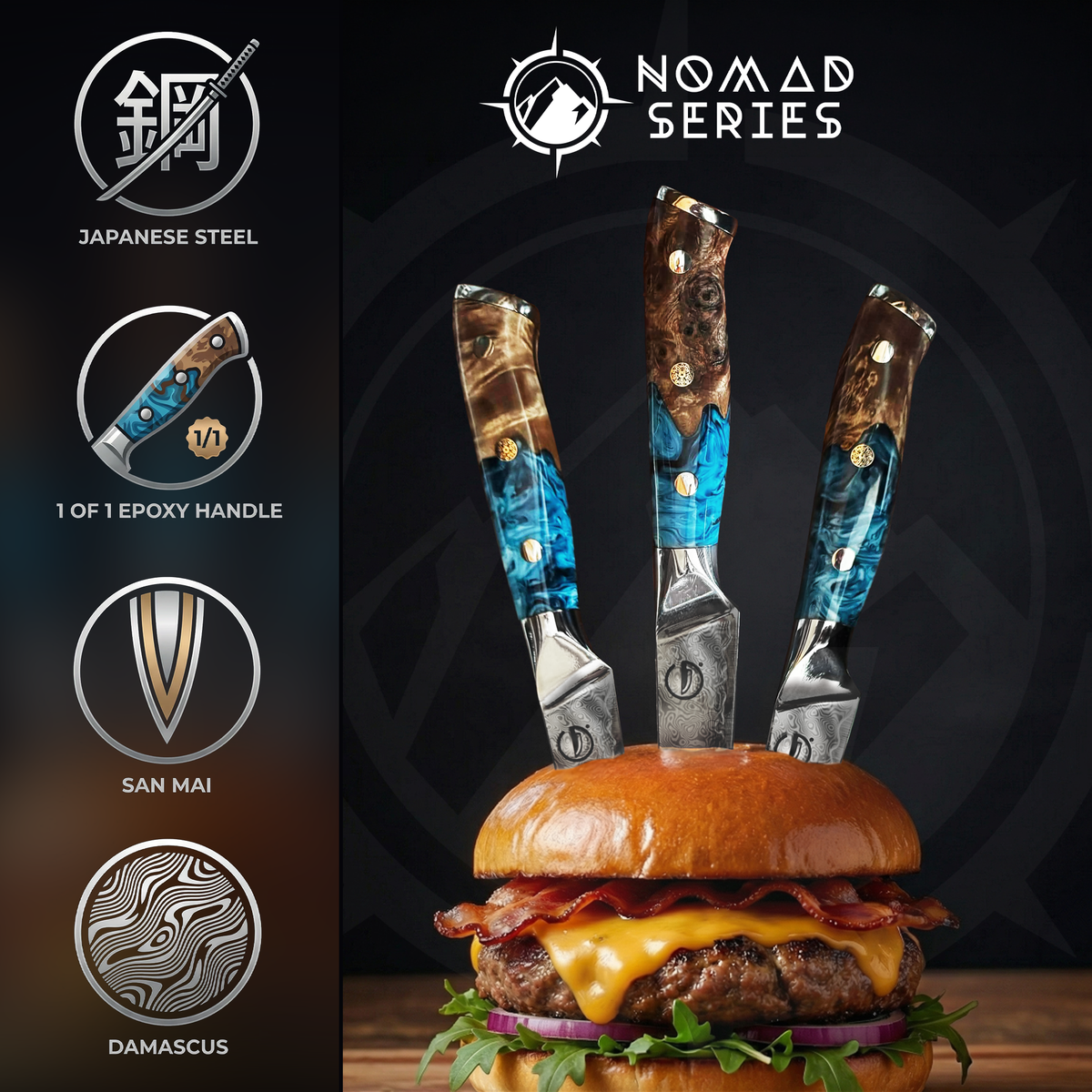 Nomad Damascus Steak Knife Set