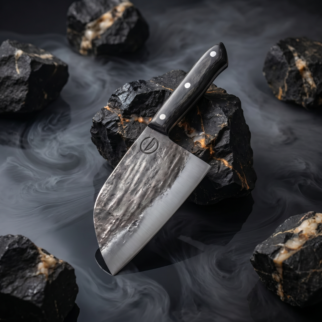 Snažan Heritage Cleaver in the hand, 1080 high carbon Serbian-style cleaver
