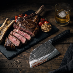 Snažan Heritage Cleaver blade face showing the hand-forged texture