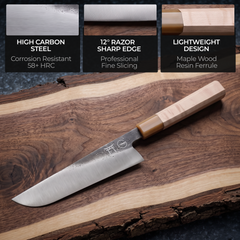 Torii 8" Gyuto — high carbon steel, 12° razor sharp edge, lightweight design