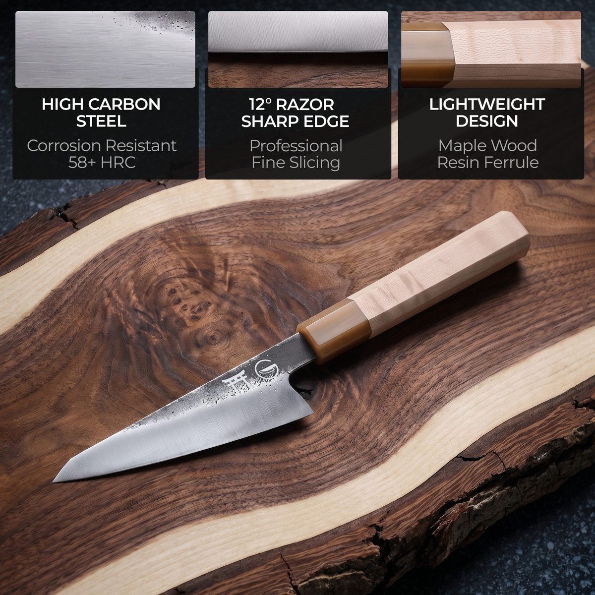 Torii 6" Petty Knife — high carbon steel, 12° razor sharp edge, lightweight design