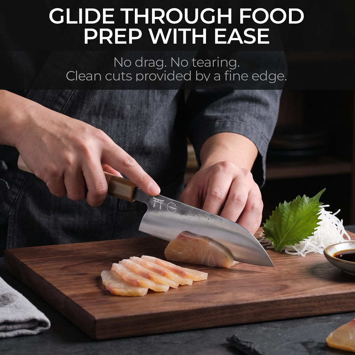 Torii 7" Santoku in action — glide through food prep with ease