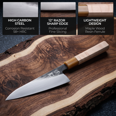 Torii 7" Chef Knife — high carbon steel, 12° razor sharp edge, lightweight design