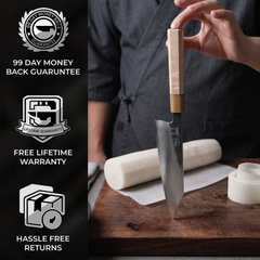99-day money back guarantee and free lifetime warranty — Torii 8" Usuba