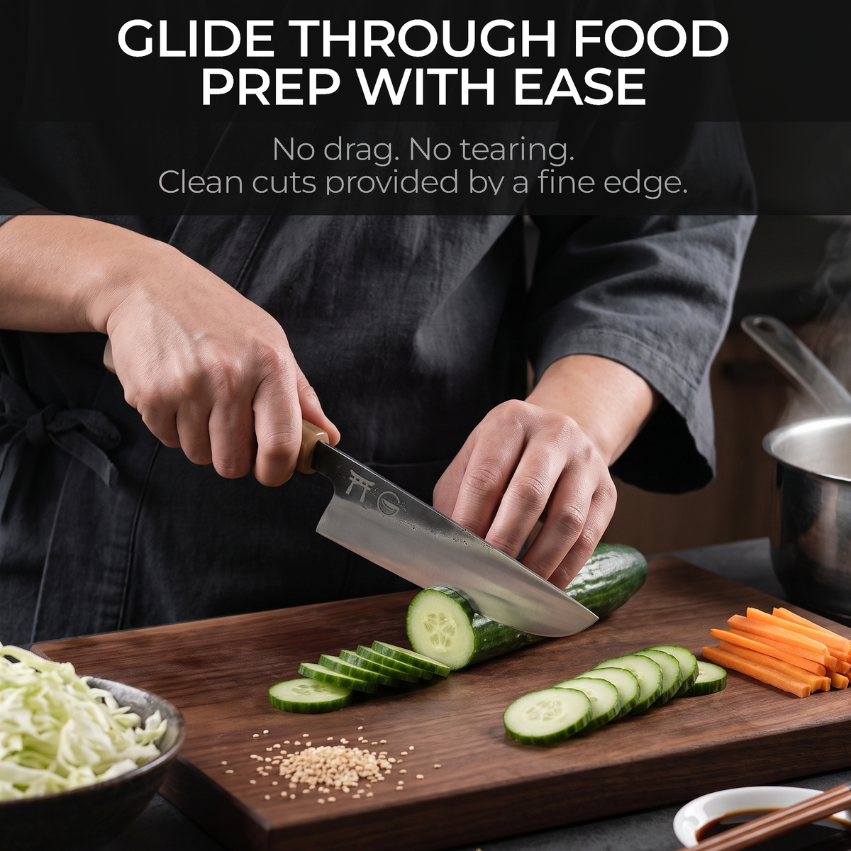 Torii 8" Gyuto in action — glide through food prep with ease