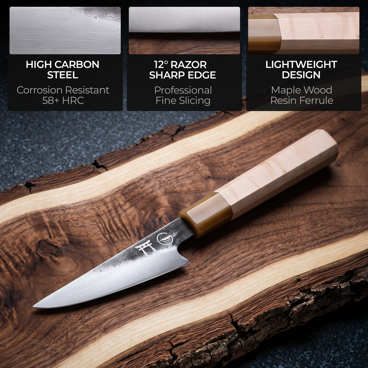 Torii 5" Utility Knife — high carbon steel, 12° razor sharp edge, lightweight design