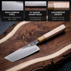 Torii 7" Nakiri — high carbon steel, 12° razor sharp edge, lightweight design