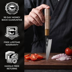 Torii 5" Utility Knife in action — glide through food prep with ease