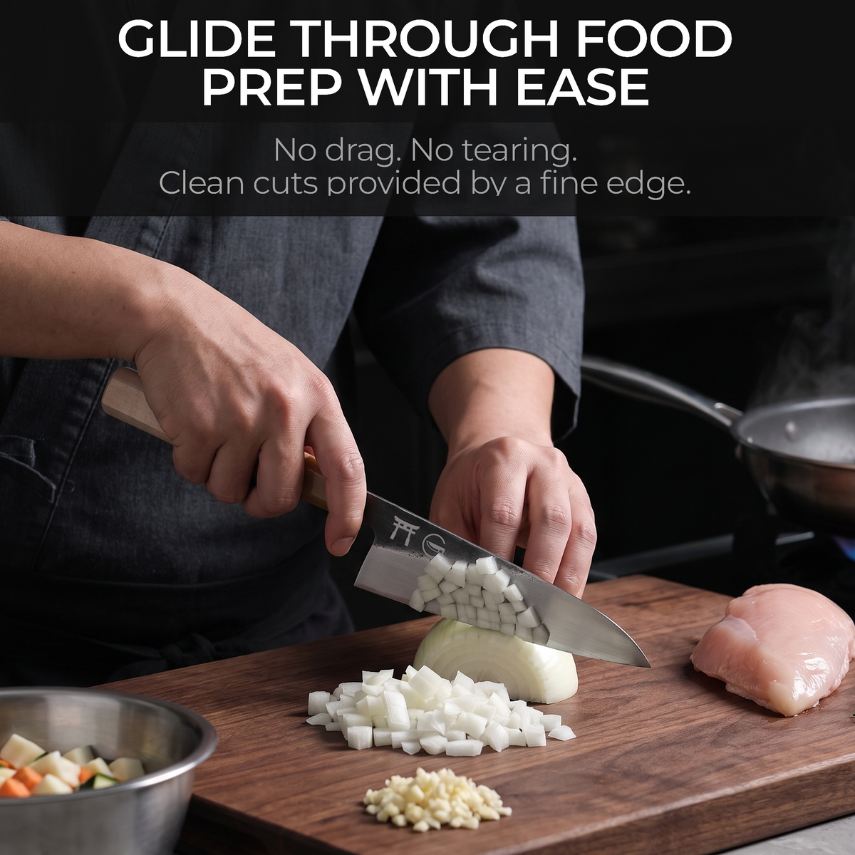 Torii 7" Chef Knife in action — glide through food prep with ease
