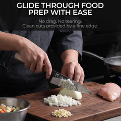 Torii 7" Chef Knife in action — glide through food prep with ease