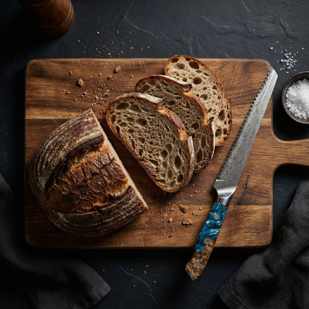 Nomad Damascus 10" Serrated Slicer